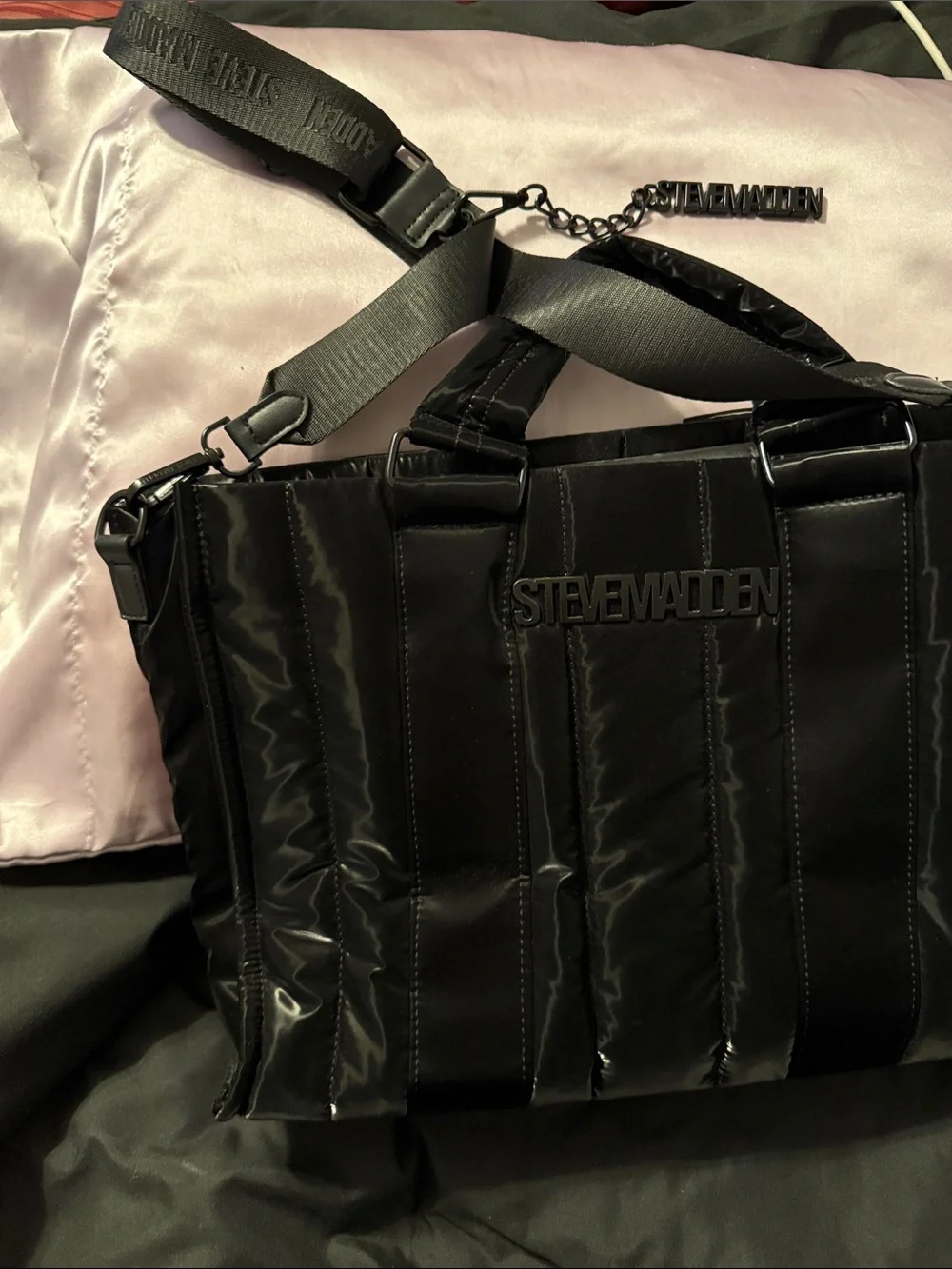 Steve Madden Black Quilted Laptop Tote